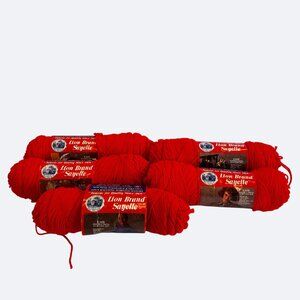 Lion Brand Sayelle 4-Ply Acrylic Yarn Scarlet Red Lot 5 Skeins 3.5 Oz Each Vtg